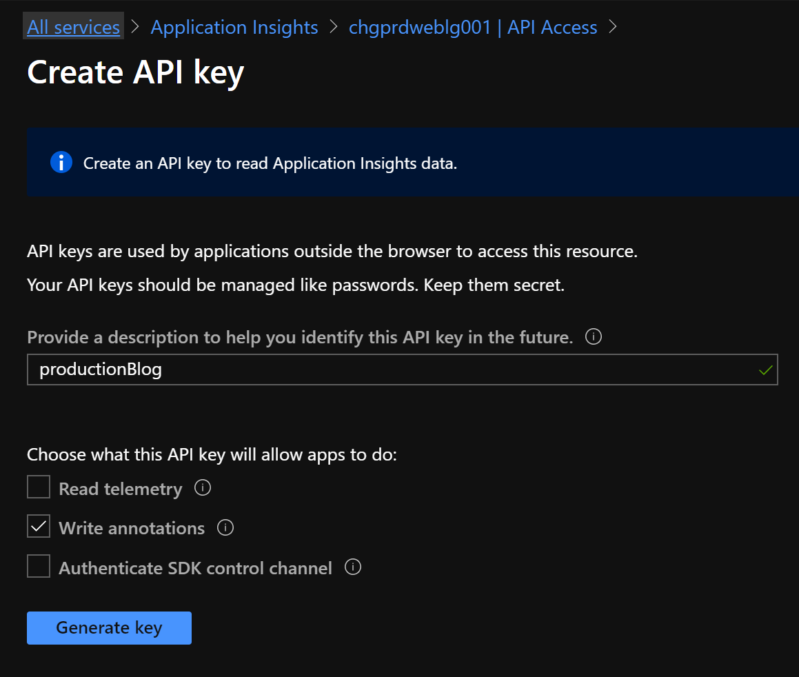 Create API Key Dialog